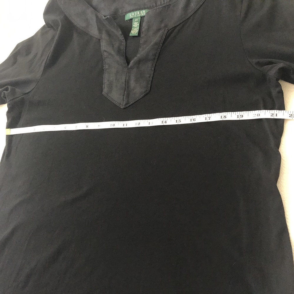 Lauren Ralph Lauren Shirt Womens 2X Black Cotton V Neck 3/4 Sleeve Tunic Top - Picture 6 of 9